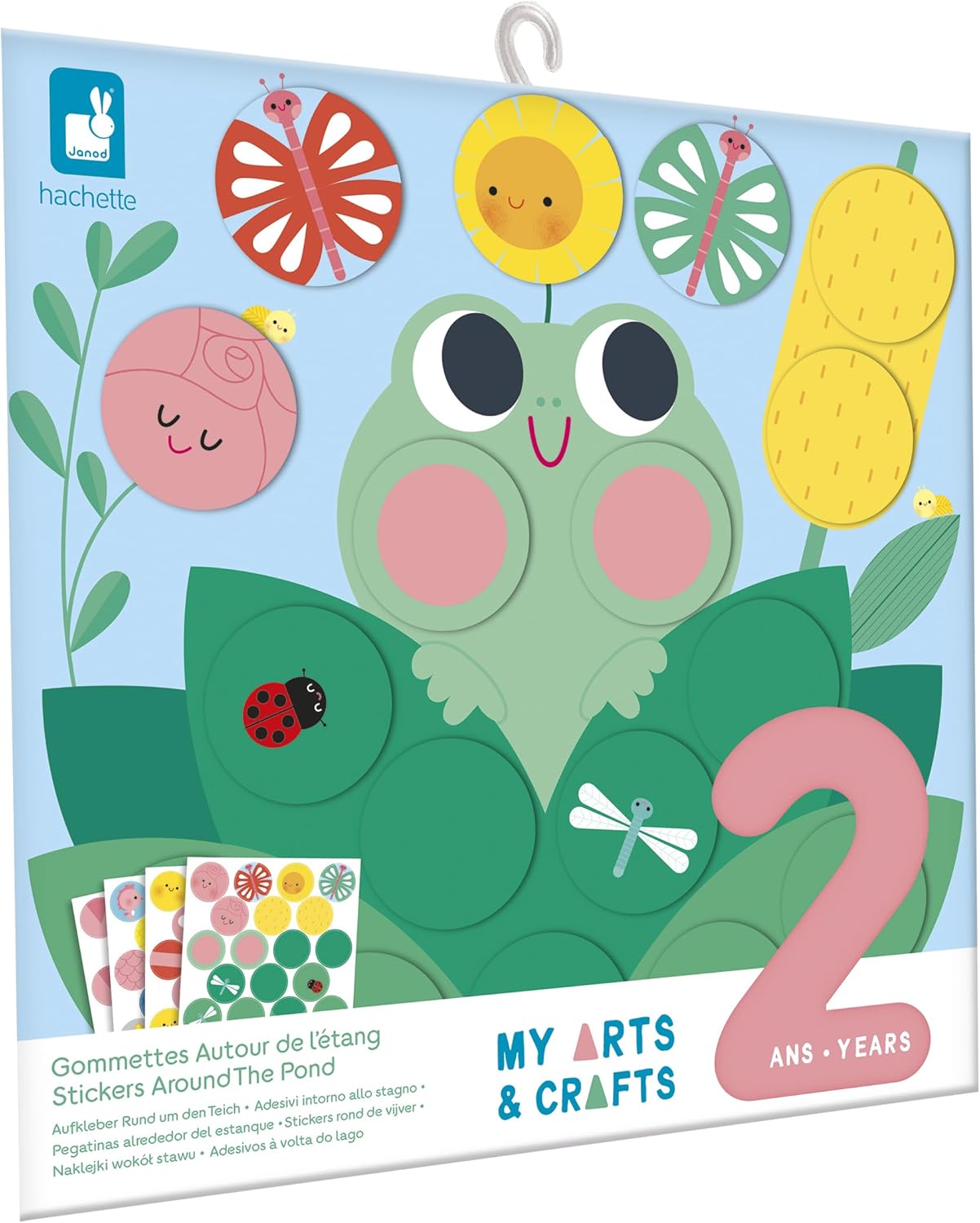 Janod - 72 Adesivos redondos grandes adequados para mãos pequenas - A partir de 2 anos - 4 quadros para preencher lacunas - Adesivos redondos - Kit de lazer criativo infantil - Habilidades motoras finas e concentração - J09159