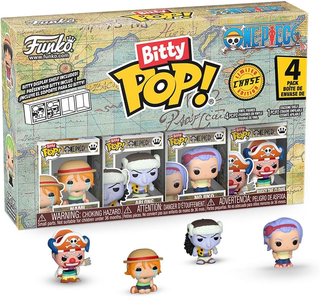 Funko Bitty Pop! One Piece - Nami - Pacote com 4 - Chances de 1/6 para uma variante rara de Chase e uma minifigura surpresa misteriosa - 2,2 cm (0,9 pol.) - Prateleira de exposição empilhável incluída - Ideia para presente