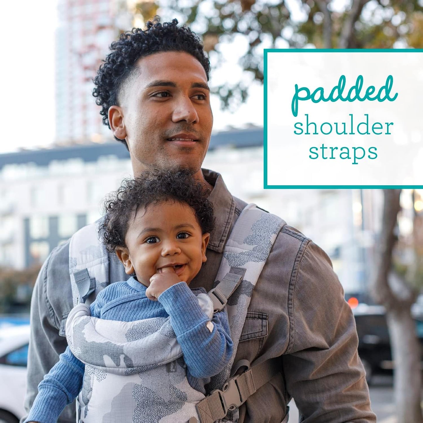 Infantino Canguru Flip Advanced 4 em 1 - Ergonômico, Conversível, Pode Ser Usado Virado para Dentro ou para Fora, para Bebês Recém-Nascidos e Crianças de 3,6 a 14,5 kg, Camuflagem Azul