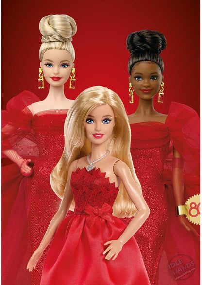 Barbie Mattel 80º Aniversário, Vermelha Rubi, Boneca Fashion Loira, Vestindo Vestido Vermelho com Sapatos e Colar Prateados, Brinquedo Colecionável, JGD25