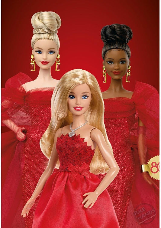 Barbie Mattel 80º Aniversário, Vermelha Rubi, Boneca Fashion Loira, Vestindo Vestido Vermelho com Sapatos e Colar Prateados, Brinquedo Colecionável, JGD25