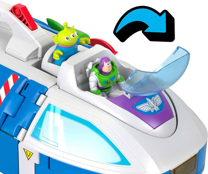 Nave do Buzz Lightyear que se Transforma Imaginext com Bonecos | Nave do Buzz Lightyear de Toy Story, veículo que se transforma com luzes e sons, bonecos de ação de 3 polegadas, lançador e projéteis, JTH51
