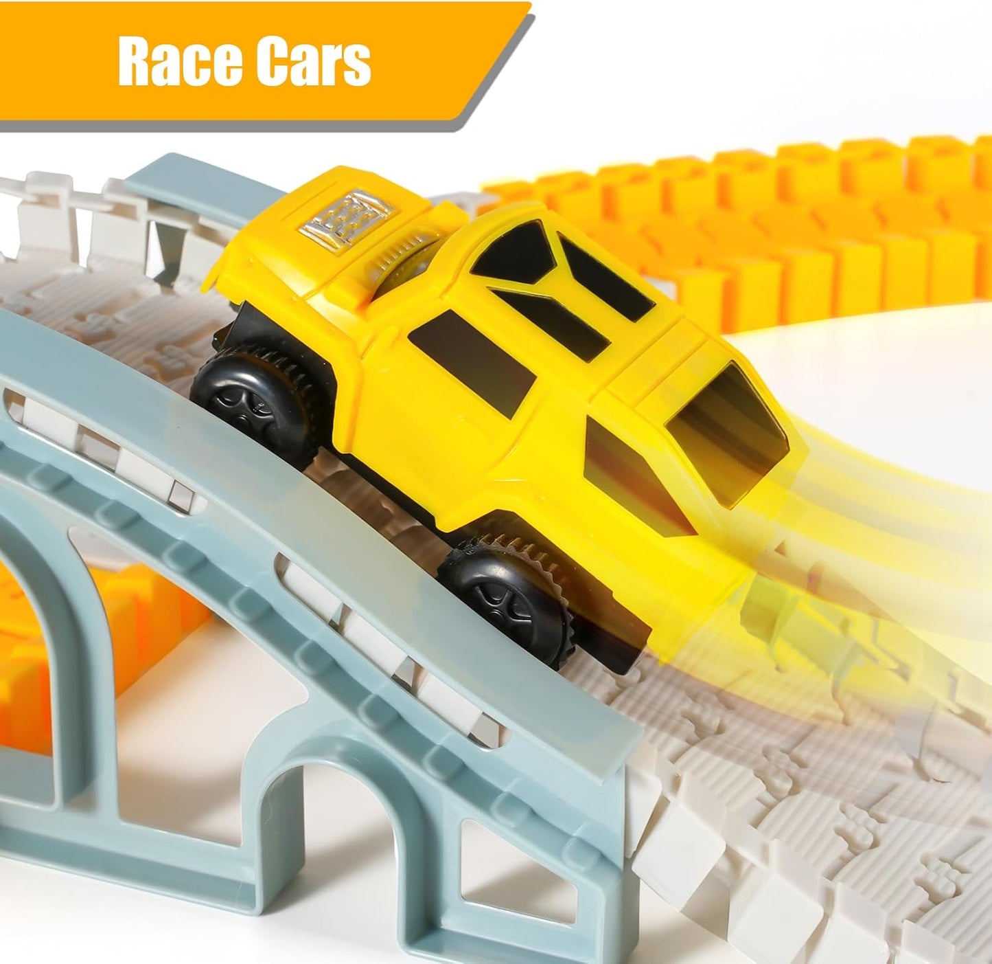 Conjunto de Pistas de Corrida de Construção com 260 Peças para Crianças, Incluindo 2 Carrinhos Elétricos, 4 Carrinhos de Construção, 1 Mapa e Kit de Pistas Flexíveis para Montar. Presente Ideal para Crianças de 3, 4, 5 e 6 Anos.