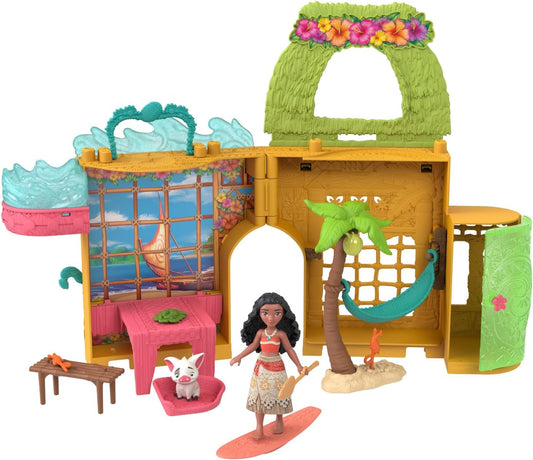 Mattel Conjunto de Brinquedo Casa de Bonecas Disney Princess Moana Storytime Stackers da | Boneca pequena articulada da Moana com saia removível, 1 figura de animal e 9 acessórios, inspirado no filme da Disney, JDP58