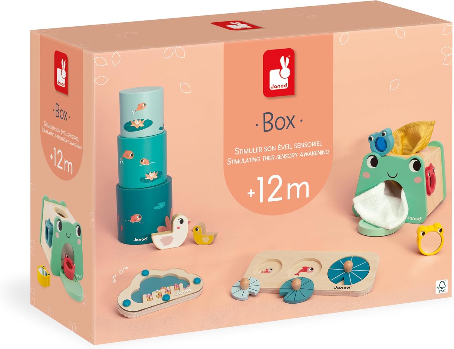 Janod - Caixa de jogos para bebês de 1 ano - Brinquedos e quebra-cabeç
