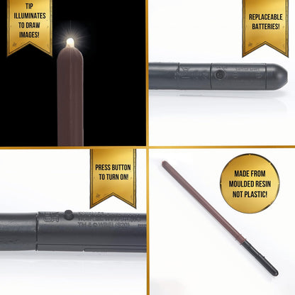 UAU! COISAS - Varinha Lumos de Draco Malfoy com 14 luzes, varinhas oficiais de Harry Potter e presentes do Mundo Mágico, brinquedos e itens colecionáveis, acessórios para fantasias e jogos de interpretação de papéis para fãs, meninas e meninos