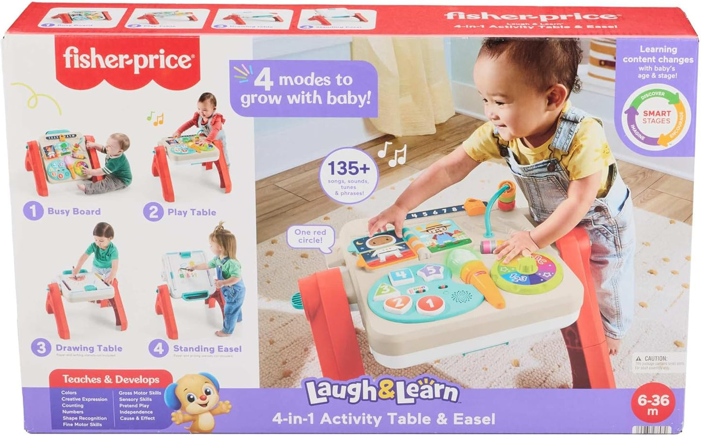 Brinquedo Fisher-Price para Bebês e Crianças Pequenas: Mesa de Atividades e Cavalete de Arte 4 em 1 com Música Educativa para Crianças a partir de 6 Meses, Versão Multilíngue, JGW87
