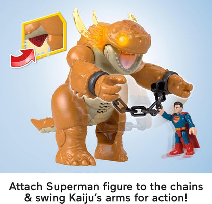 Fisher-Price Brinquedo Imaginext Superman da com luzes, sons, movimento e figura de ação de 7,6 cm, monstro de 25,4 cm com correntes, JDL07