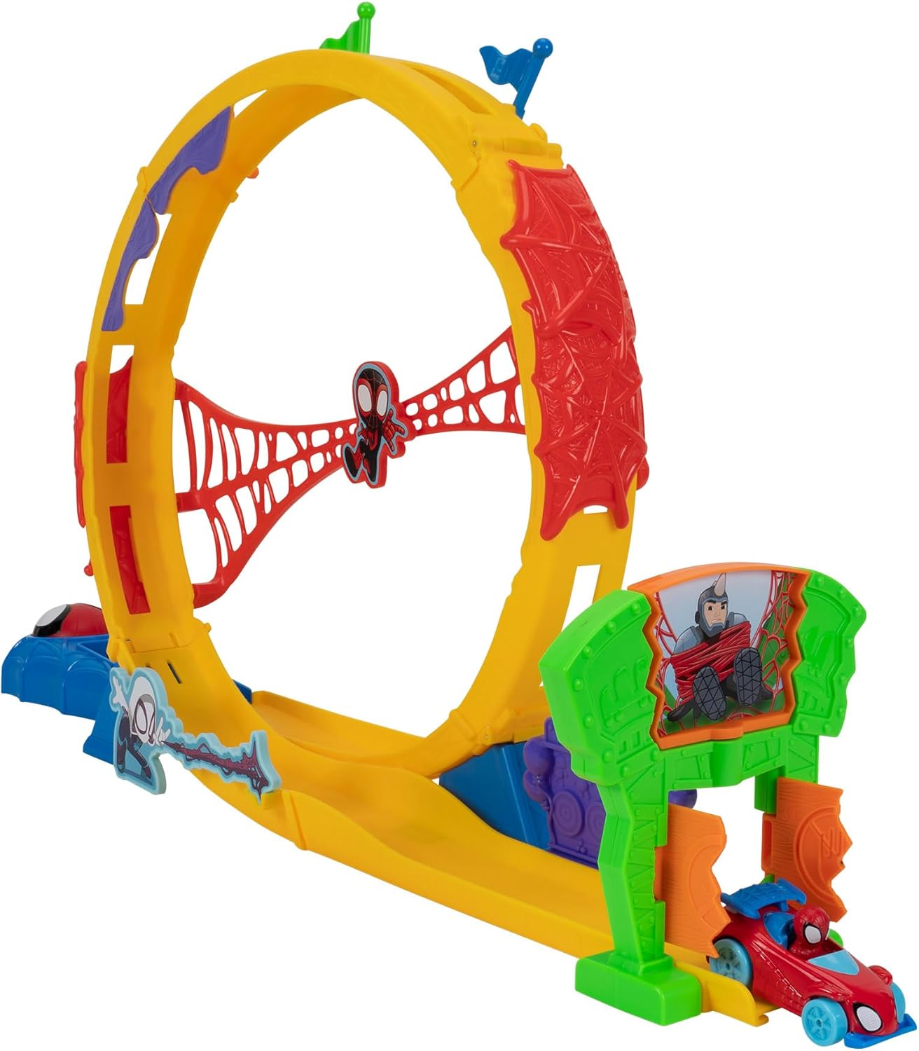 MARVEL Spidey e seus amigos incríveis - Conjunto de pistas Super Loop de metais incríveis - Pista de corrida de 28 polegadas com lançador, Super Loop de 360 graus e veículo exclusivo de metais incríveis