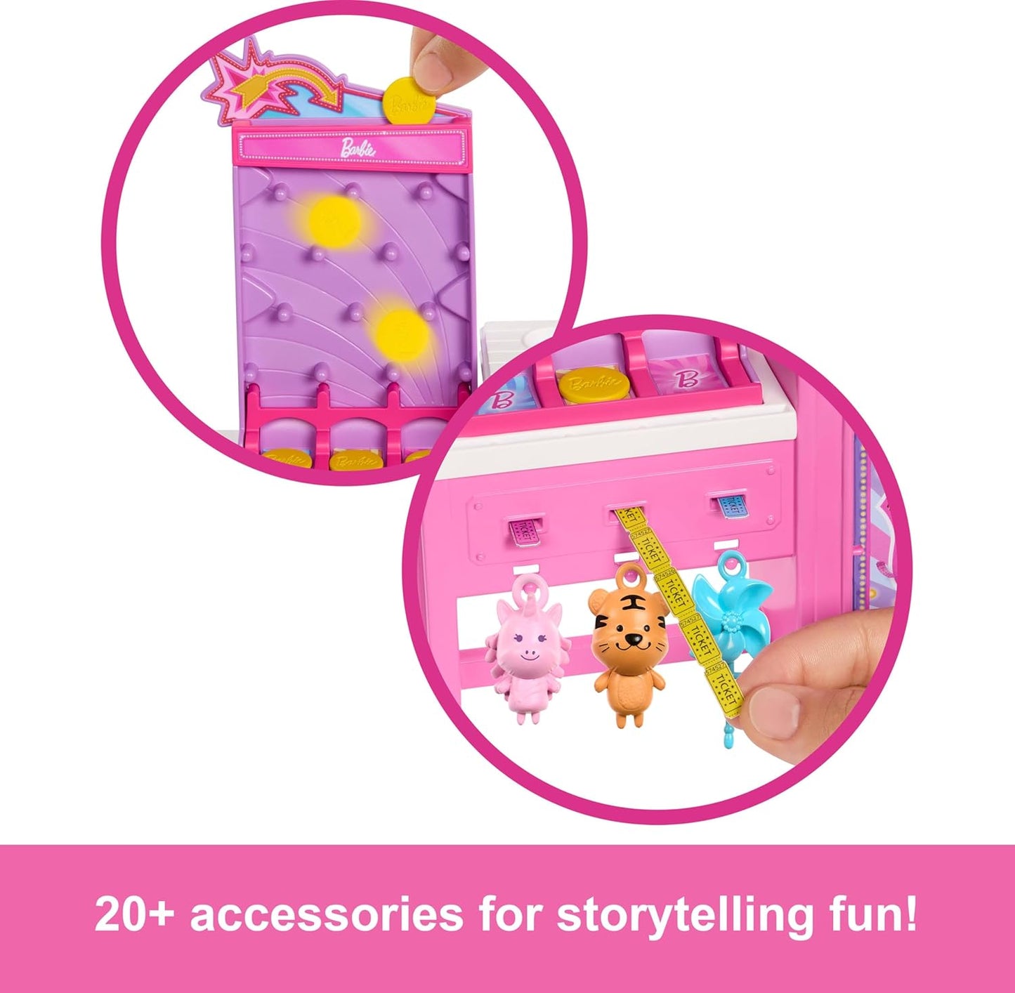 Barbie Mysteries: Detetives da Praia Malibu - Boneca e Barraca de Algodão Doce com 20 Acessórios, incluindo Prêmios, JFV67