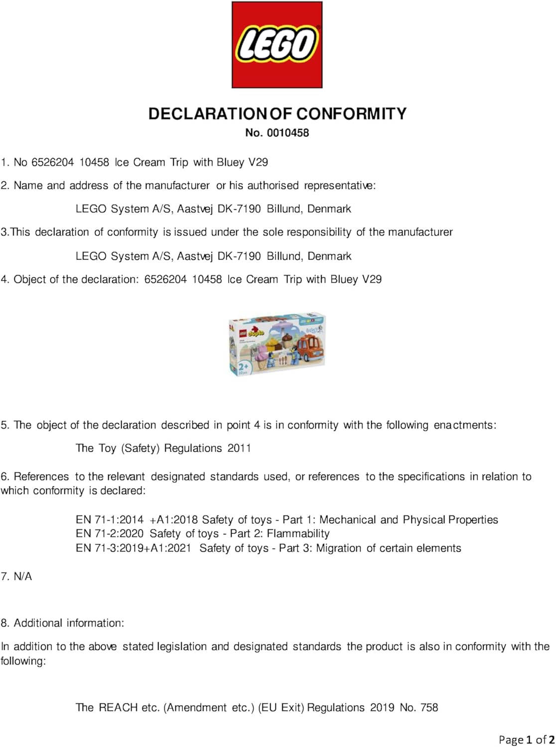 LEGO 10458 DUPLO Bluey: Viagem de Sorvete com Bluey - Brinquedo Educativo de Habilidades Motoras para Crianças, com Carrinho de Brinquedo e Suporte de Sorvete, além de 2 Figuras, incluindo Bandit - Presente para Meninas e Meninos a partir de 2 Anos -