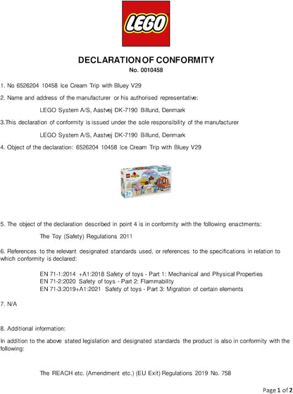 LEGO 10458 DUPLO Bluey: Viagem de Sorvete com Bluey - Brinquedo Educativo de Habilidades Motoras para Crianças, com Carrinho de Brinquedo e Suporte de Sorvete, além de 2 Figuras, incluindo Bandit - Presente para Meninas e Meninos a partir de 2 Anos -