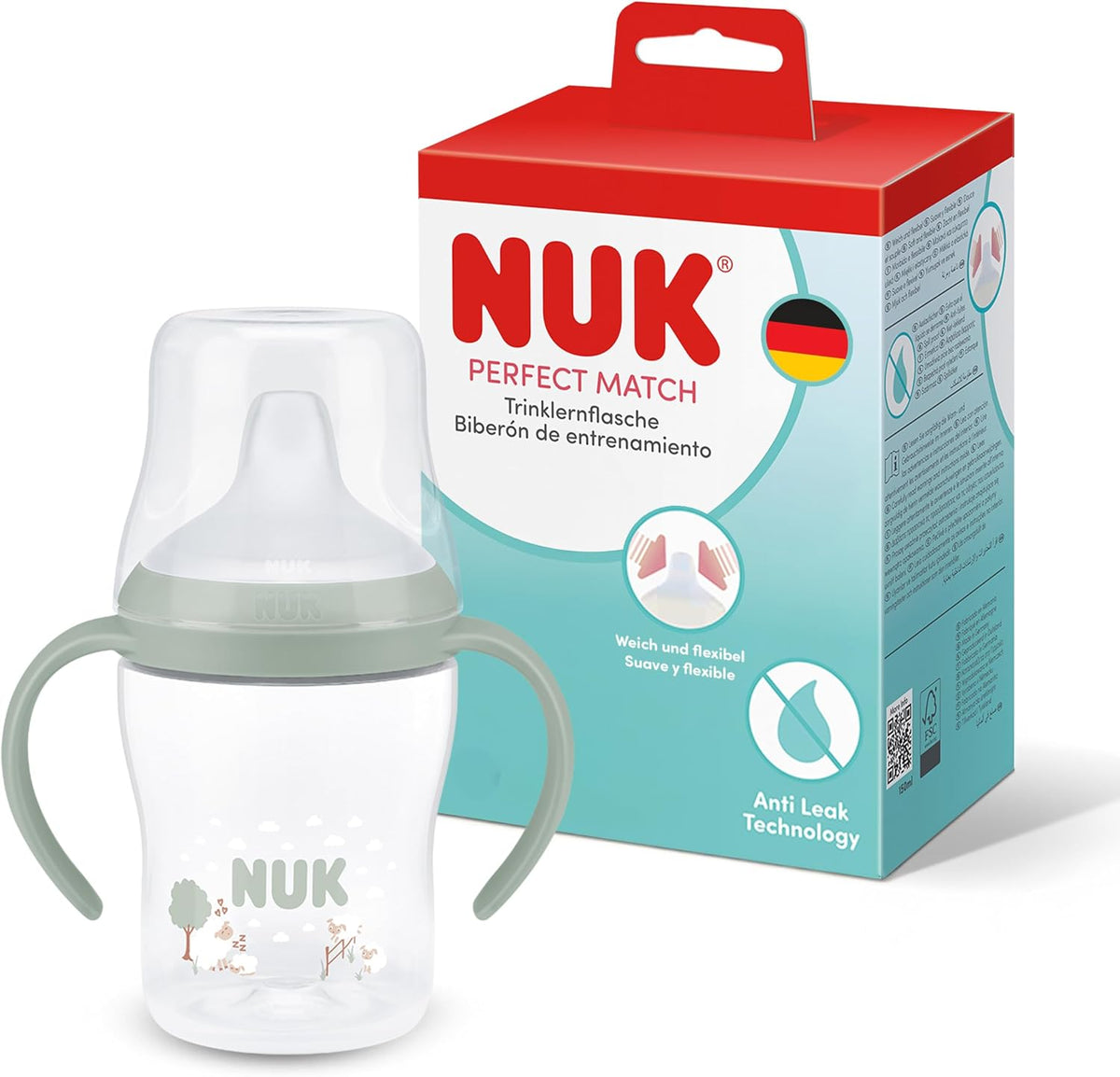 NUK Copo de Aprendizagem Perfect Match | 6+ meses | 150 ml | Copo com Bico Antivazamento para Crianças Pequenas | Alças Antiderrapantes | Ovelha | 1 Unidade