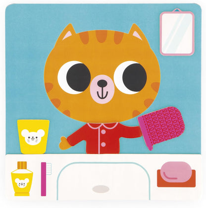 Janod - Jogo Rotinas e Rituais do Dia - Quadro Magnético Educativo - Organize seu Dia a Dia - 7 Cartões Modelo Educativos - 1 Quadro Magnético - 30 Ímãs - A partir de 2 Anos