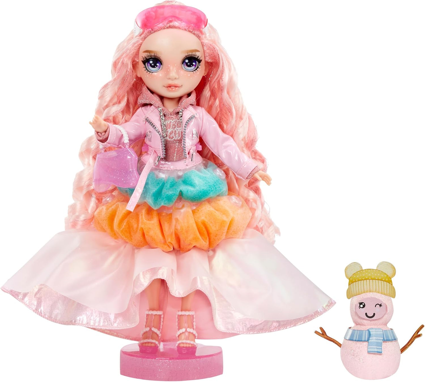 Rainbow High Winter Wonderland - Bella (Rosa) - Boneca Fashion de 28 cm, com Neve Mágica Escondida que se Transforma com Água, Acompanha Kit de Boneco de Neve, Adequada para Crianças de 4 a 12 Anos e Colecionadores.