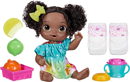 Baby Alive Boneca Fruity Sips, Lima, Conjunto de Boneca de Bebê Espremedor de Fingir, Bebidas e Molhos, Brinquedo para Crianças de 3 Anos ou Mais, Cabelo Preto