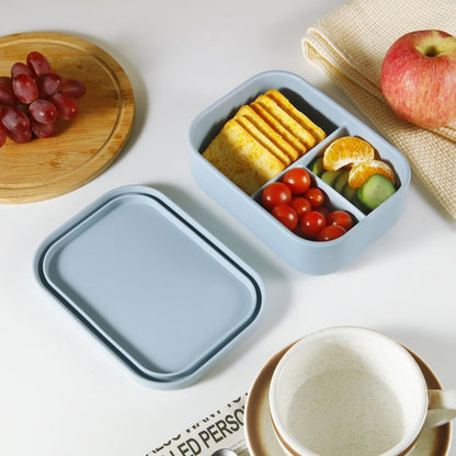 PandaEar Lancheira Bento de Silicone para Crianças, 3 Compartimentos, À Prova de Vazamentos e Livre de BPA, Pode Ser Usada no Micro-ondas e na Lava-louças (Azul)