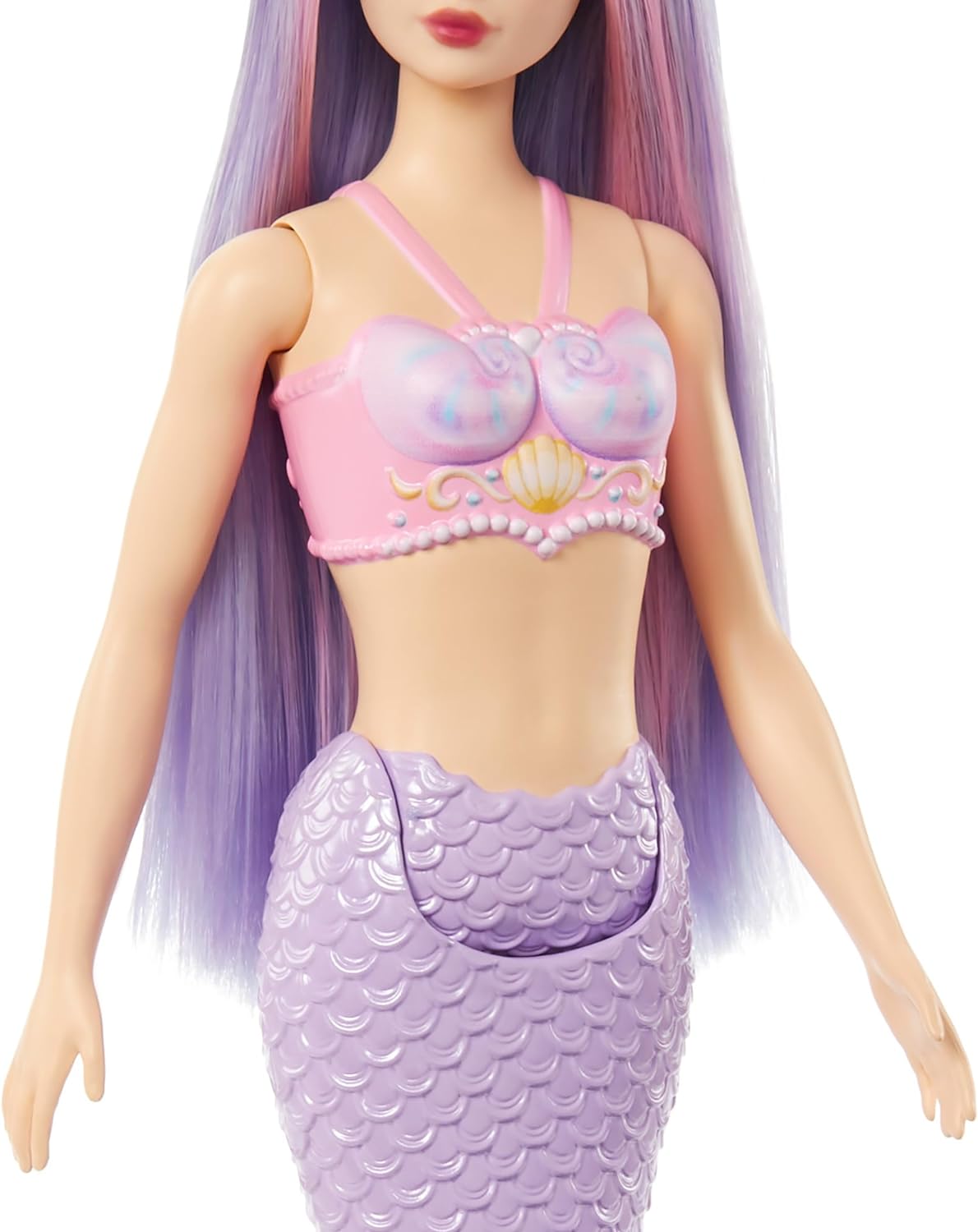 Barbie Bonecas de sereia com cabelo de fantasia e acessórios de faixa de cabeça, brinquedos de sereia com corpete inspirado em conchas e caudas coloridas, HR03