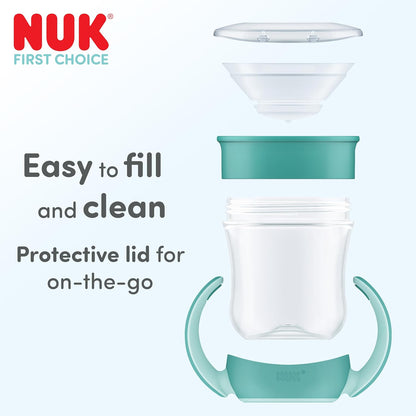 NUK Conjunto de Copos Mini Magic Cup | 6+ meses | 160 ml | Borda 360° antivazamento | Copo de transição com alças antiderrapantes | Modelos padrão e que brilham no escuro | Temas Hipopótamo e Pinguim | Kit com 2 unidades