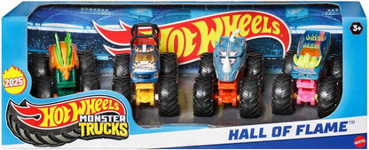 Hot Wheels Monster Trucks, Caminhões de Brinquedo Monster Trucks em Escala 1:64, Conjunto de 4, Rodas Gigantes, Personagens Favoritos e Designs Incríveis, JGD65
