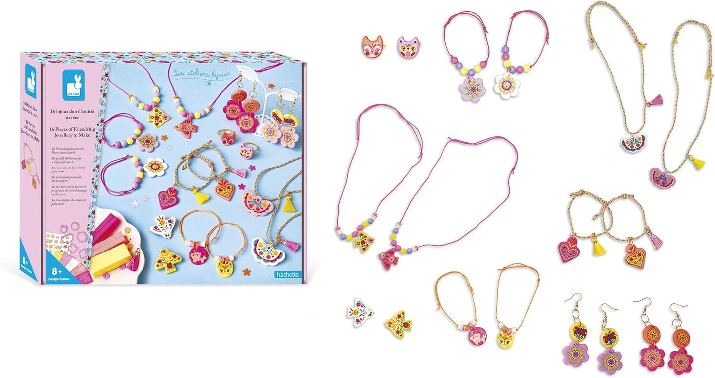 Janod - 16 Joias da Amizade para Criar - Amuletos de Argila Polímera Autocriáveis - Kit de Lazer Criativo - Estimula a Criatividade - Atividade Manual Infantil - A partir de 7 anos - J09186