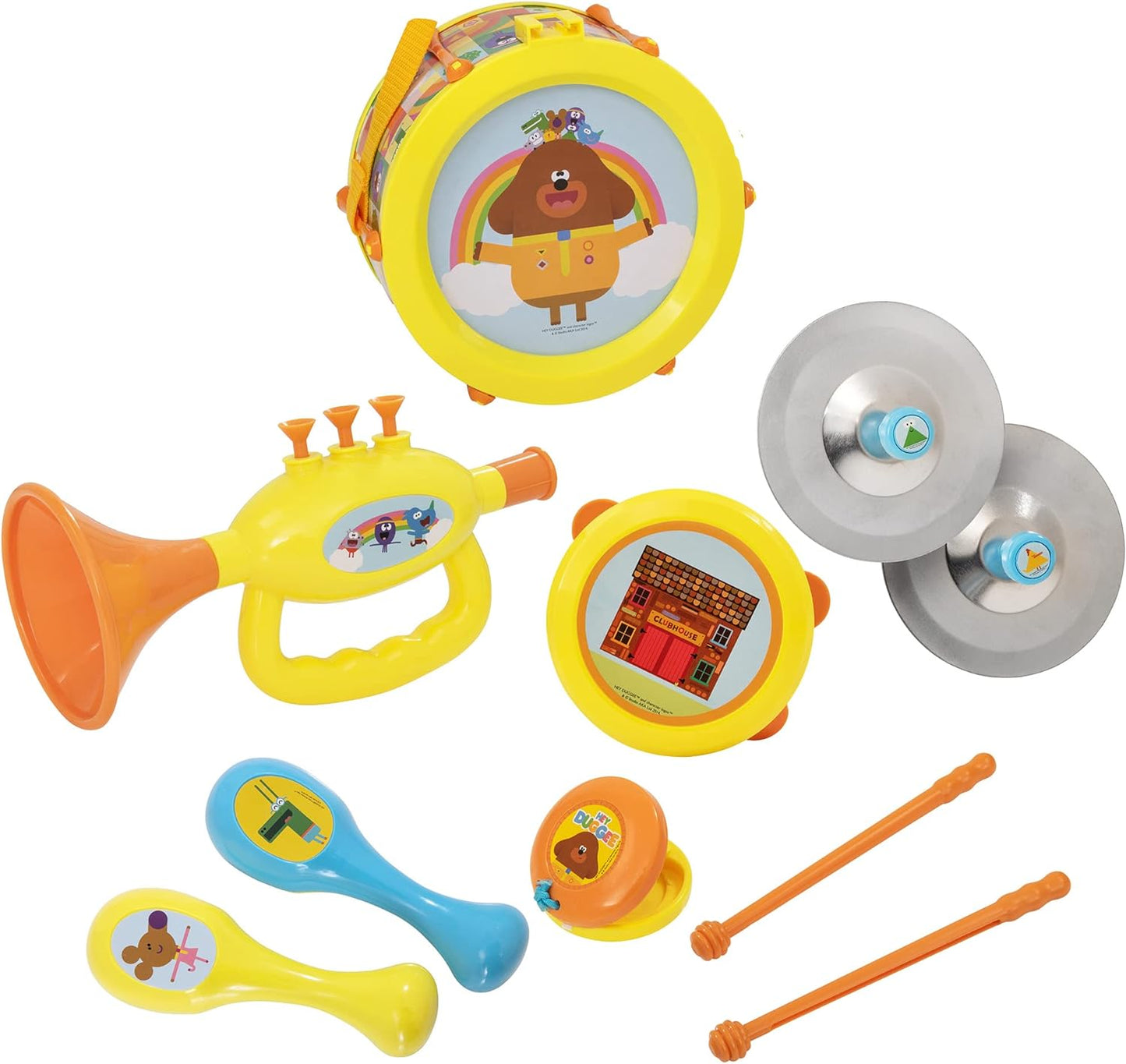 Hey Duggee Conjunto de Big Band | Conjunto musical incluindo mais de 5 instrumentos musicais | Conjunto de instrumentos musicais com tema Hey Duggee | Ei Duggee e os brinquedos dos esquilos | Conjunto de banda de brinquedos musicais infantis