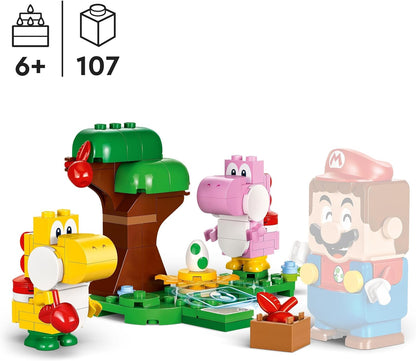 LEGO Conjunto de expansão de floresta com células de ovo de Super Mario Yoshis, brinquedo de dramatização colecionável para meninos, meninas e crianças de mais de 6 anos com 2 figuras de personagem Yoshi