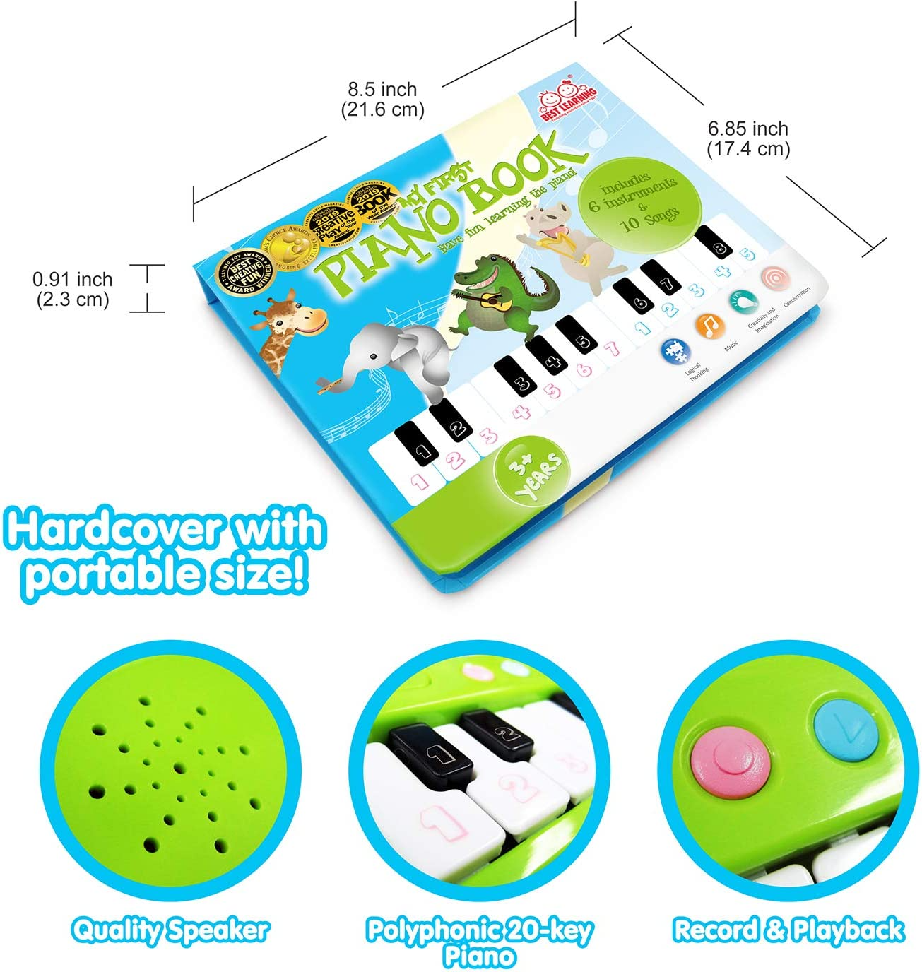 BEST LEARNING Meu primeiro livro de piano - brinquedo musical educacional para crianças de 3 a 5 anos - presente de aniversário ideal para meninos ou meninas de 3 e 4 anos