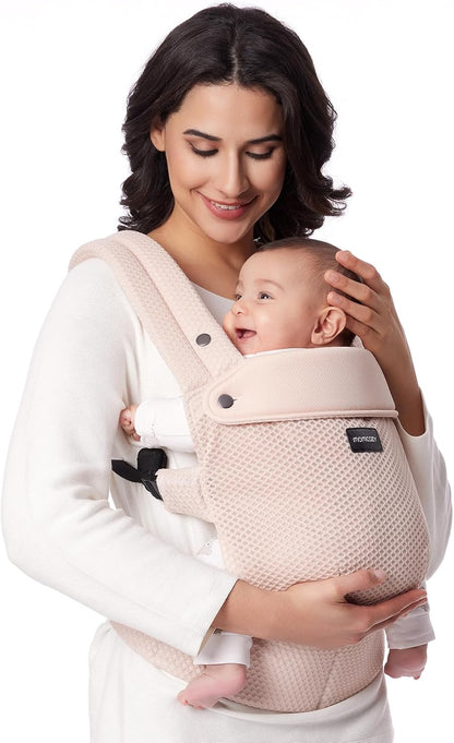 Momcozy Canguru em malha respirável, ergonômico e leve para bebês de 3 a 24 meses com suporte lombar reforçado, conforto durante todo o dia para que você possa cuidar do seu bebê com as mãos livres, malha respirável - rosa.