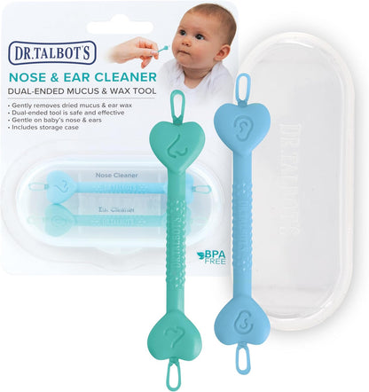 Dr. Talbot's Removedor de cera de ouvido e limpador nasal Safe para bebês - Sem BPA com estojo de viagem - Pacote com 2 - Menino