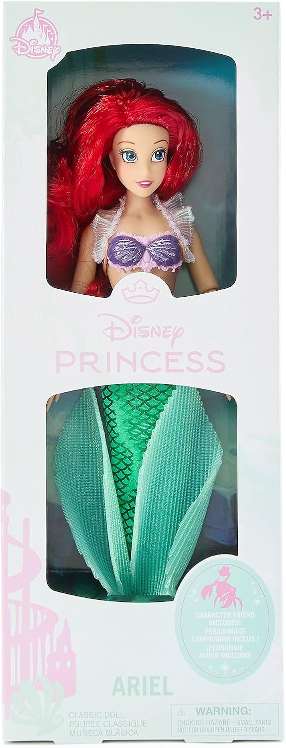 Disney Boneca Clássica Oficial da Ariel da Store para Crianças, A Pequena Sereia, 30 cm, Brinquedo Totalmente Articulado com Cauda de Sereia Brilhante, Cabelo Vermelho Vibrante e Amigo Personagem Surpresa – Indicado para Maiores de 3 Anos