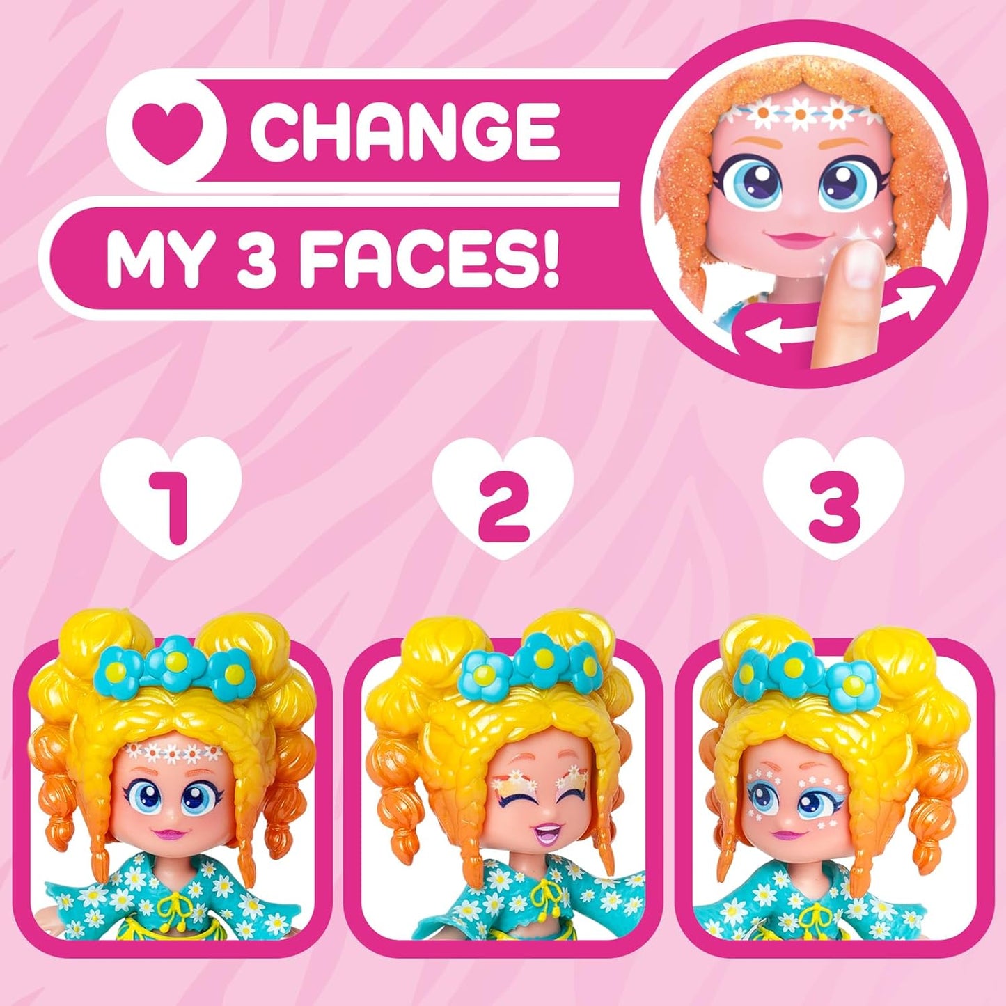 KOOKYLOOS Pet Party DAISY - Boneca margarida com animal de estimação veado. Inclui boneca Daisy, 1 animal de estimação, roupa e sapatos da moda e 1 acessório. 1 boneca, 3 rostos diferentes!