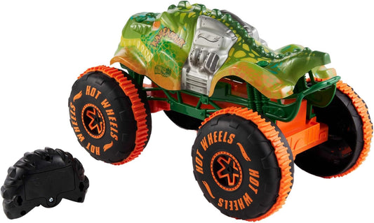 Hot Wheels Monster Trucks, veículo de brinquedo com controle remoto, escala 1:15, Rageasaur RC com pneus de alta aderência para off-road e manobras radicais.