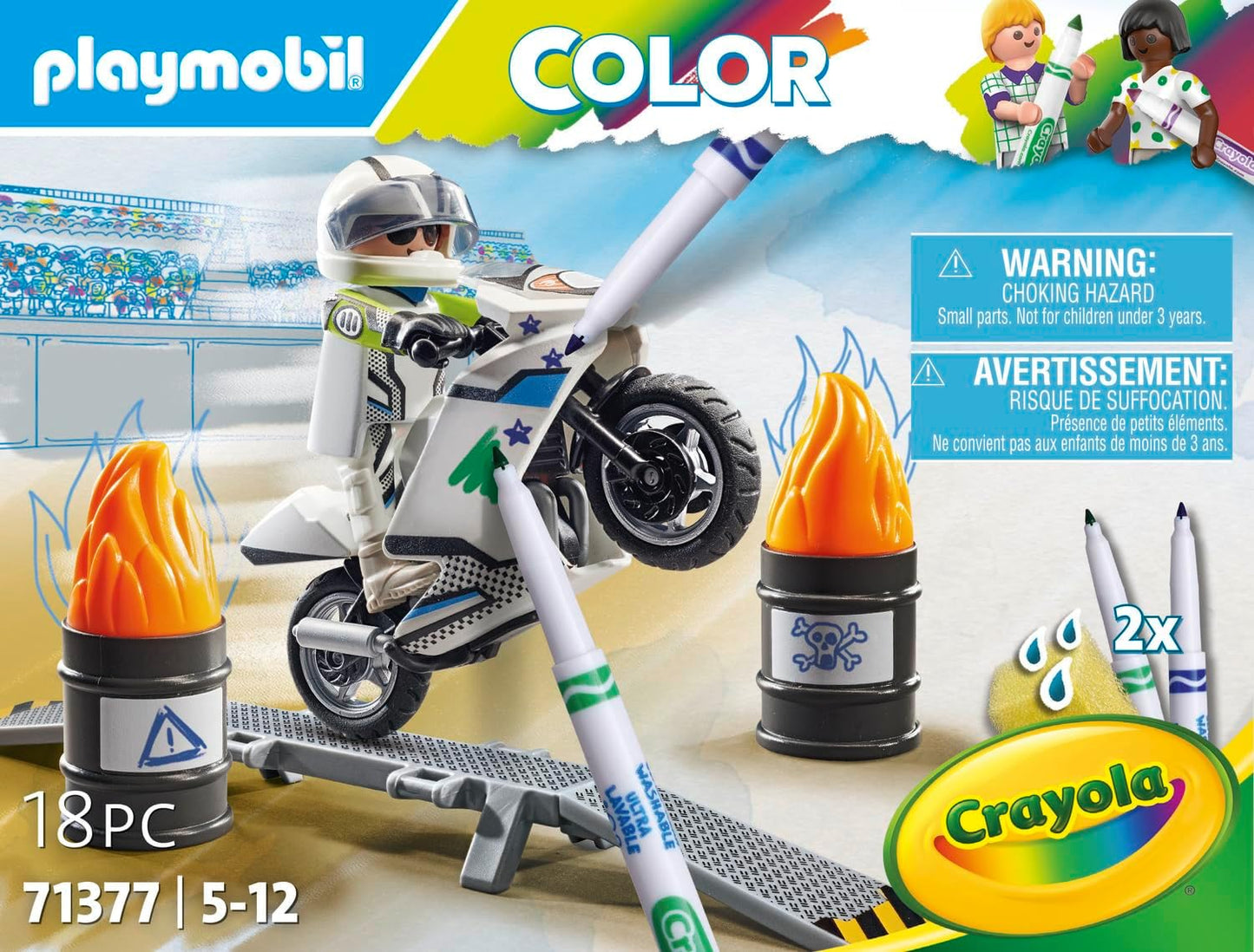 Playmobil 71377 Color Motorbike, design de veículo criativo com marcadores solúveis em água e acessórios para acrobacias incríveis, dramatizações divertidas e imaginativas, conjuntos de jogos artísticos adequados para crianças a partir de 5 anos