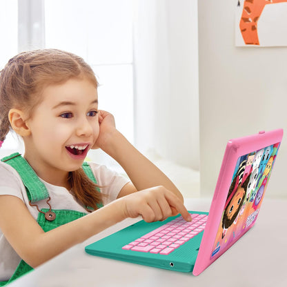 LEXIBOOK, Casa de Bonecas da Gabby, Computador educativo bilíngue INGLÊS/FRANCÊS, Brinquedo para crianças com 124 atividades e jogos de linguagem, escrita, matemática, lógica e música, Rosa/Azul, JC598GDHi1