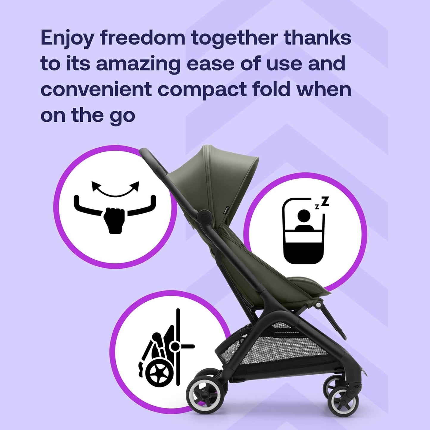 Bugaboo Butterfly, pequeno e leve, fácil de dobrar em 1 segundo, carrinho urbano ergonômico e extra espaçoso de bebê a criança, direção confortável, preto/verde floresta