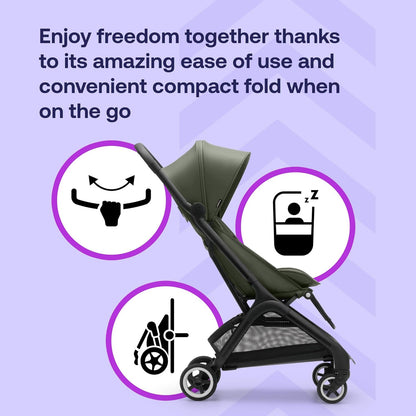 Bugaboo Butterfly, pequeno e leve, fácil de dobrar em 1 segundo, carrinho urbano ergonômico e extra espaçoso de bebê a criança, direção confortável, preto/verde floresta