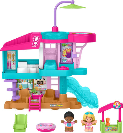 Fisher-Price Brinquedo Little People Casa de Praia da Barbie com Figuras e Acessórios para Crianças em Idade Pré-escolar a partir de 18 Meses, JCW71