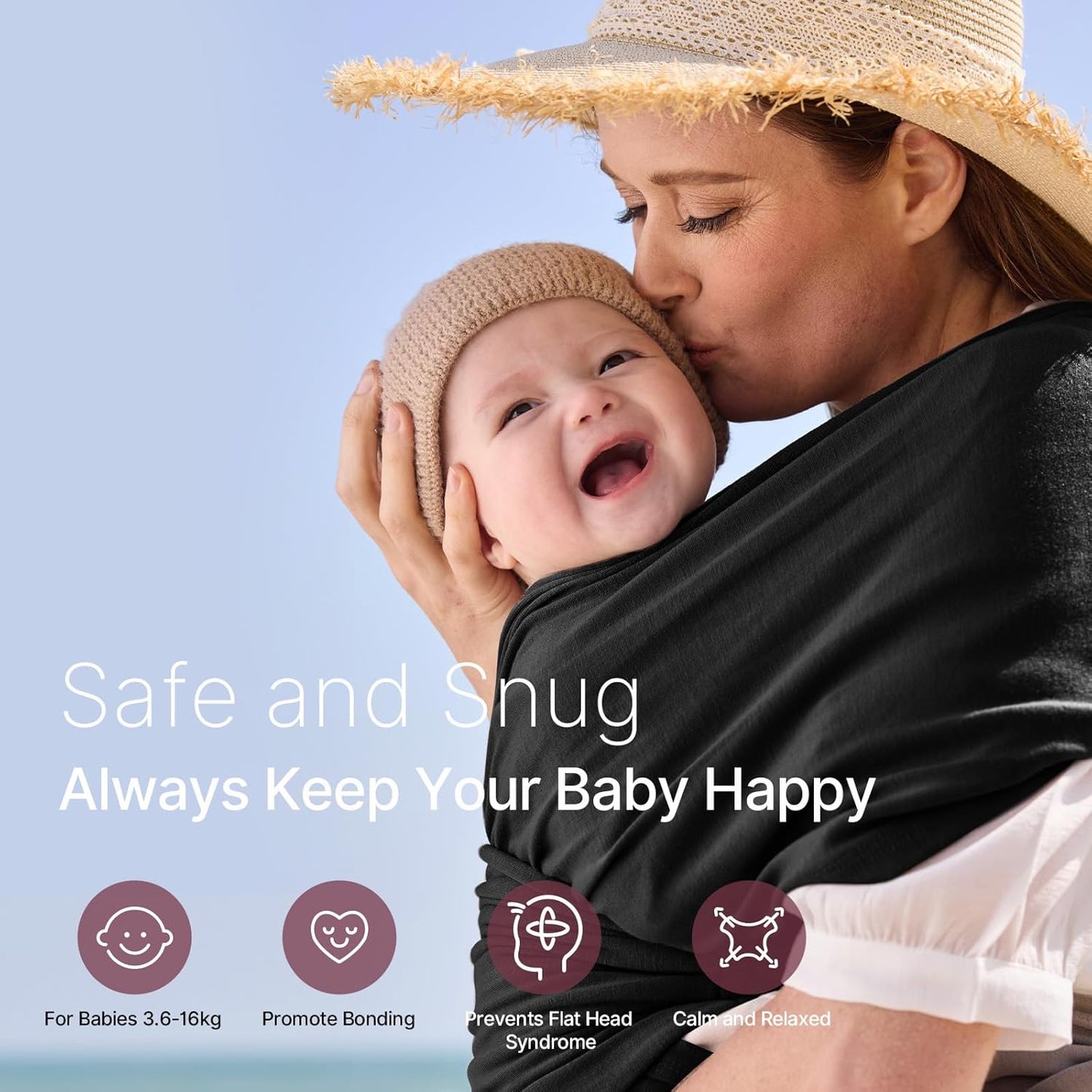 Momcozy Baby Wrap Carrier, cangurus para bebês fáceis de usar, cangurus leves para bebês com as mãos livres, cangurus ajustáveis para recém-nascidos e crianças de 3,6 a 16 kg, preto