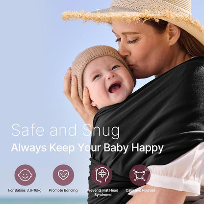 Momcozy Baby Wrap Carrier, cangurus para bebês fáceis de usar, cangurus leves para bebês com as mãos livres, cangurus ajustáveis para recém-nascidos e crianças de 3,6 a 16 kg, preto