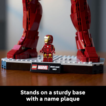 LEGO | Marvel Iron Man Mark 3 Collector's Edition Figure - Kit de Modelo de Exibição dos Vingadores para Adultos - Inclui Minifigura e Reator Arc - Presente Colecionável para Fãs - 76344