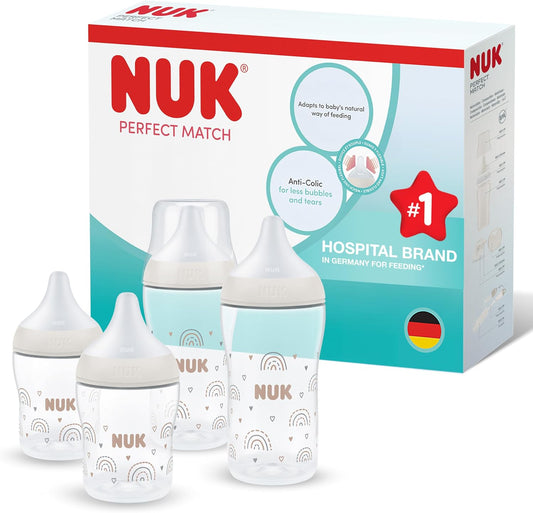NUK Mamadeira Perfect Match | 0+ meses | 150 ml e 260 ml | Mamadeira anticólica | Polipropileno (PP) | Indicador de controle de temperatura | Rainbow | 1 unidade