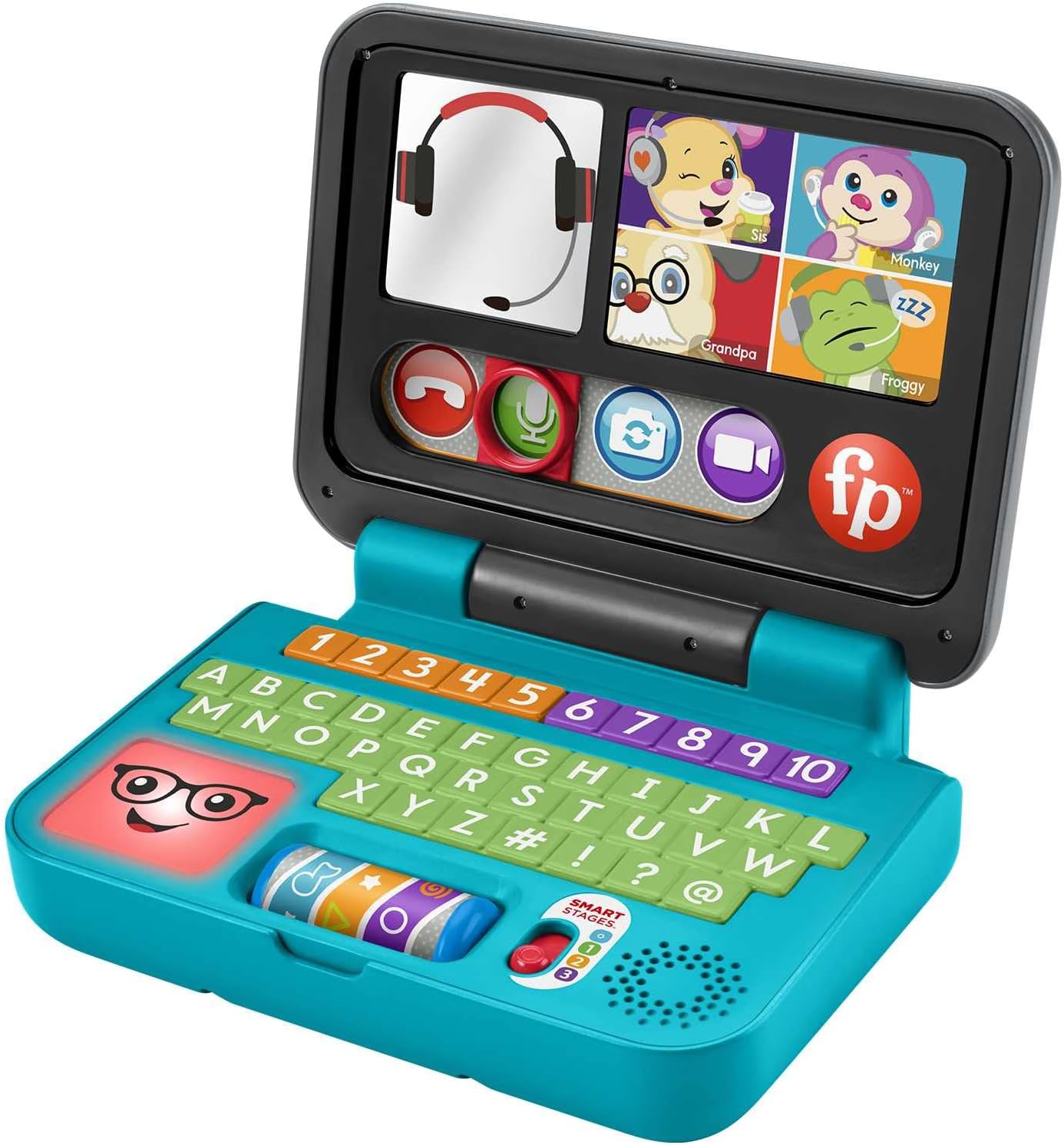 Laptop Fisher-Price Laugh & Learn Let's Connect - Edição em inglês do Reino Unido, brinquedo eletrônico com conteúdo de aprendizagem Smart Stages para bebês e crianças pequenas, HGW96