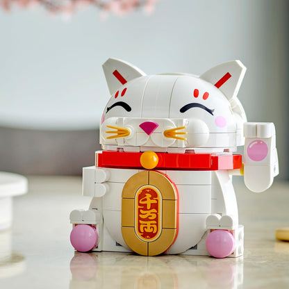 LEGO Gato da Sorte - Conjunto de Construção para Crianças e Adultos - Kit de Modelo para Exibição, incluindo uma Figura de Animal com Pata Acenando, além de Moeda de Ouro e Decorações de Desejo - Ideia de Presente para o Festival da Primavera - 40813