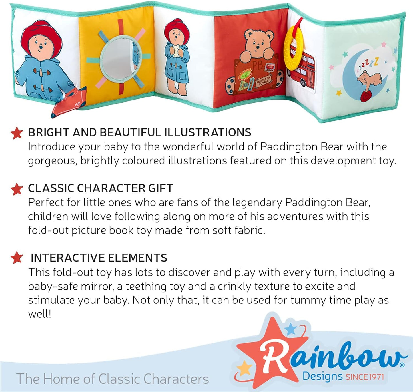 Rainbow Designs PA1684 Desdobre e descubra o urso Paddington, Paddington, livro de atividades clássico Paddington, azul, amarelo, vermelho, verde