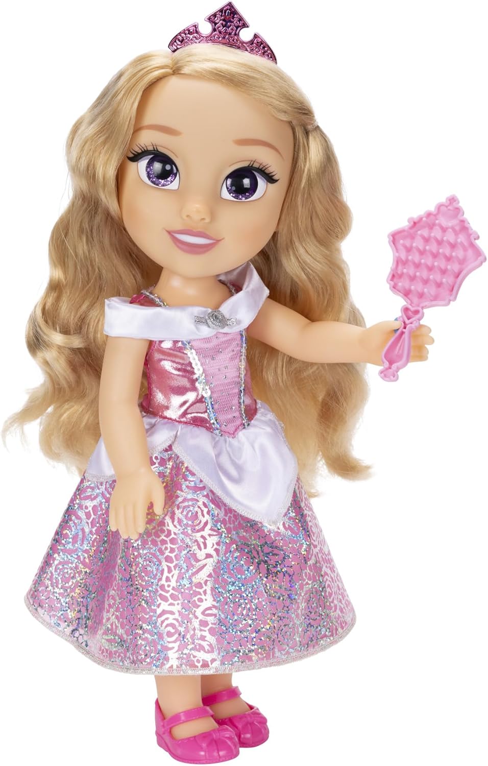 Disney Boneca Princess My Friend Aurora 35 cm Olhos Com Brilho Cintilante, Vestido De Princesa Removível, Tiara, Sapatos Fáceis De Calçar E Tirar