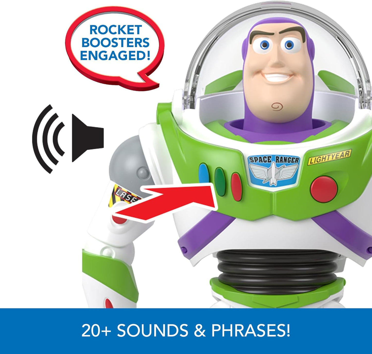 Mattel Disney e Pixar Toy Story Buzz Lightyear Resgate do Foguete | Boneco de Ação Falante com mais de 20 Sons e Frases, Viseira do Capacete Móvel, Escala de 12 Polegadas (aprox. 30 cm), HTR73