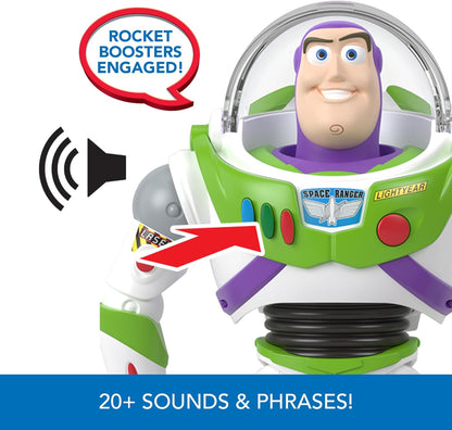 Mattel Disney e Pixar Toy Story Buzz Lightyear Resgate do Foguete | Boneco de Ação Falante com mais de 20 Sons e Frases, Viseira do Capacete Móvel, Escala de 12 Polegadas (aprox. 30 cm), HTR73