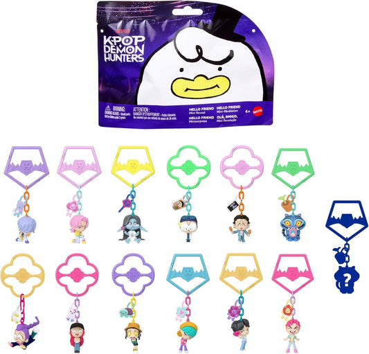 Mattel KPop Demon Hunters, Hello Friend Mini Reveal | Miniaturas colecionáveis de 1,5 polegada (aprox. 3,8 cm) com função de chaveiro – HUNTR/X, Saja Boys, Derpy e outros – Inclui pingente e acessórios – JRN57