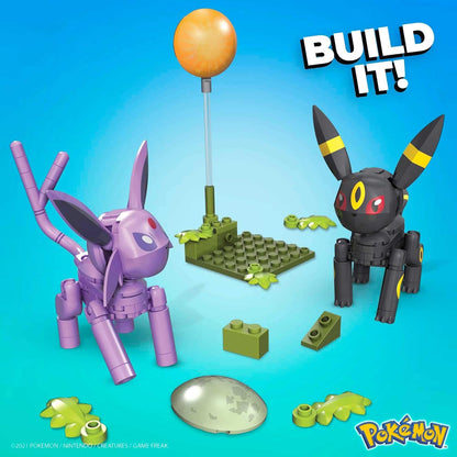 Mega Conjunto de construção Construx Pokémon Umbreon & Espeon - Figuras edificáveis e posicionáveis - Glow-In-The-Dark Moon - 122 peças - 5" h - Presente para crianças a partir de 6 anos - HGC21